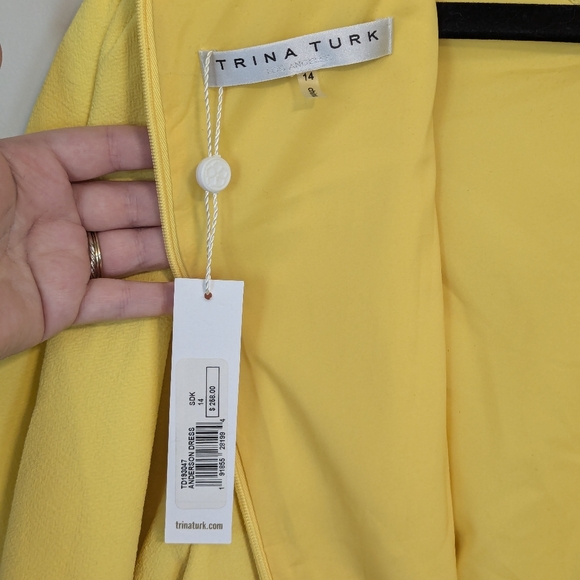 NWT Trina Turk Yellow Flutter Sleeve Sheath Dress Keyhole Neckline - Picture 6 of 7